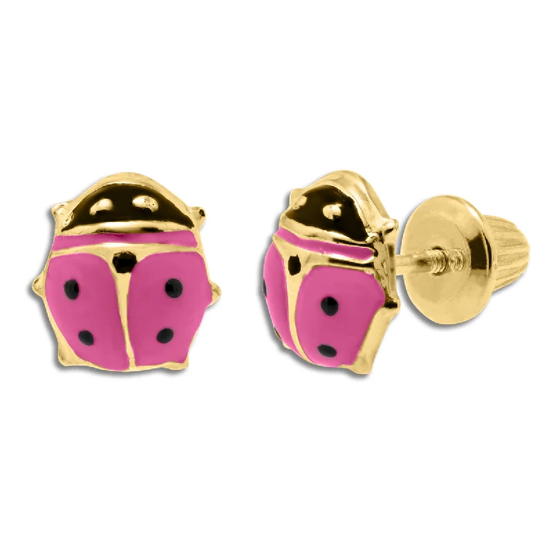 Women’s multicolored earrings-Kiddie Kraft 14KT Yellow Gold Stud Lady Bug Earrings