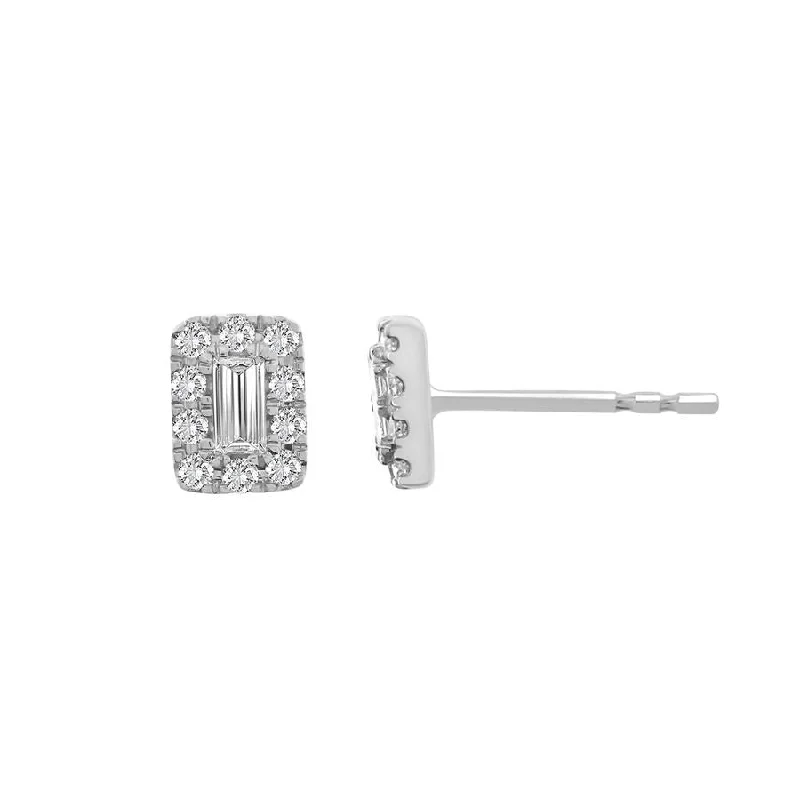 Women’s beach earrings-LADIES EARRINGS 0.50CT ROUND/BAGUETTE DIAMOND 14K WHITE GOLD