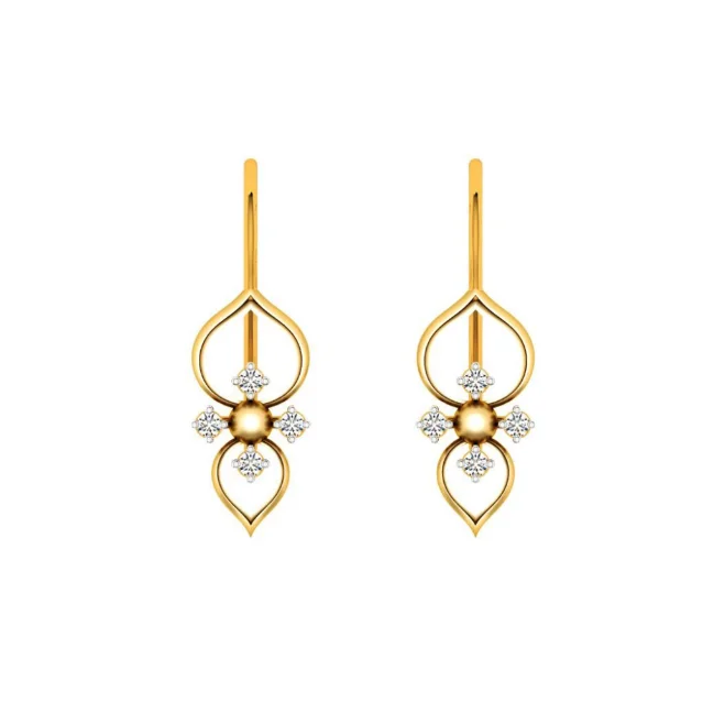 Women’s oval stud earrings-18KT (750) Yellow Gold And Diamond Earring For Women