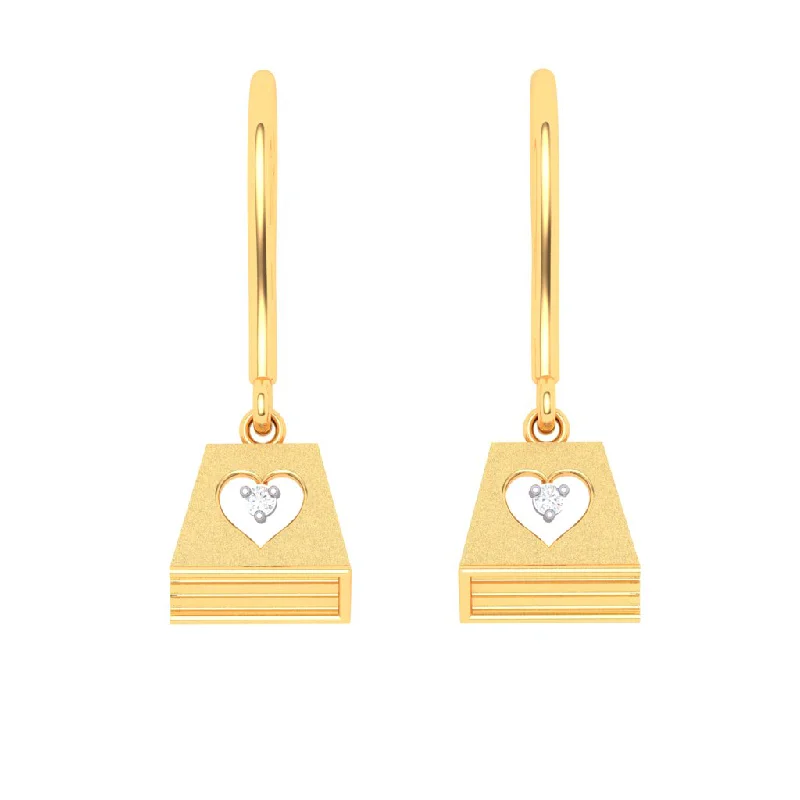 Women’s chandelier drop earrings-18k Book Shape Diamond Earring With A Heart Shape Hollow From Diamond Collection