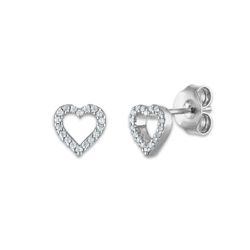 Women’s drop earrings-1/20 CTW Diamond Stud Heart Outline Earrings in 10KT White Gold