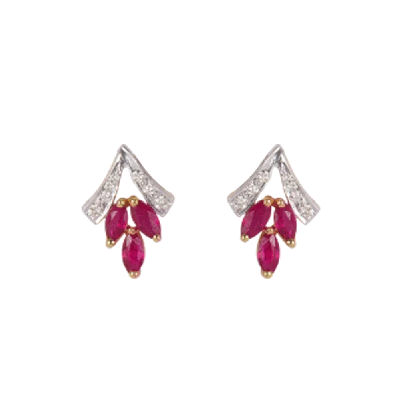 Women’s two-tone earrings-18KT (750) Yellow Gold Diamond And Ruby Clip-on Earring For Women