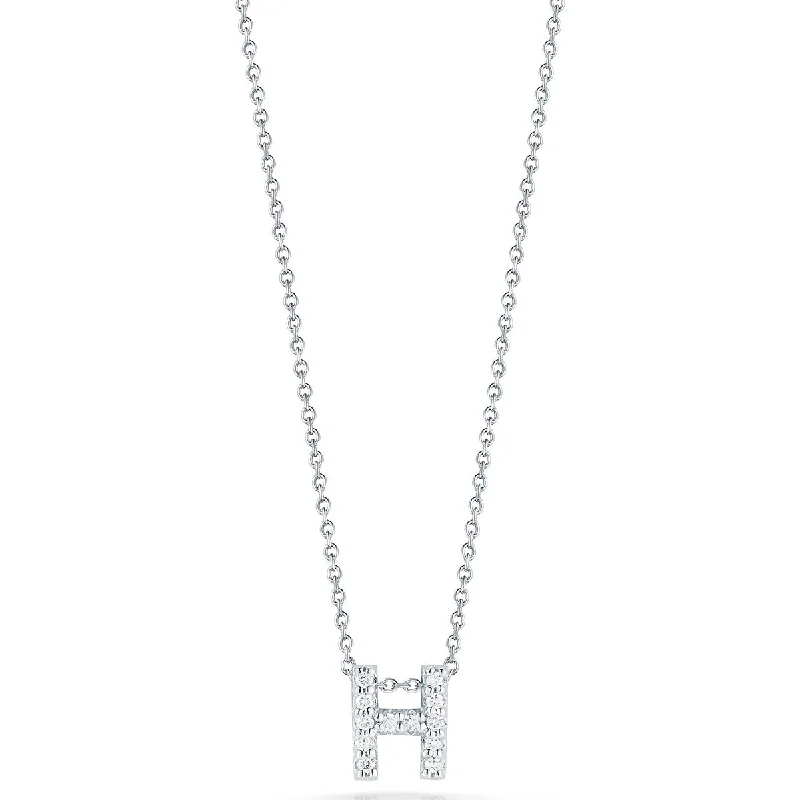 Women’s antique-style necklaces-Love Letter H Pendant with Diamonds