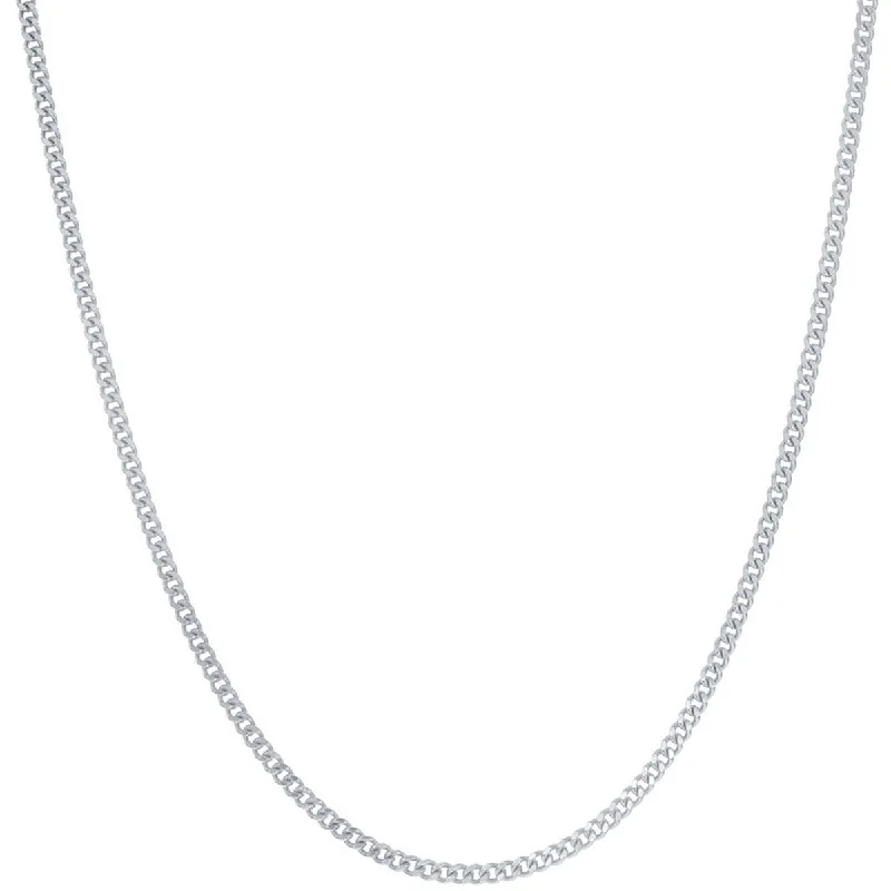 Women’s personalized necklaces-Classic Unisex Chain - Rhodium Plated Sterling Silver Curb 050, 24 inch | Q-5452-24