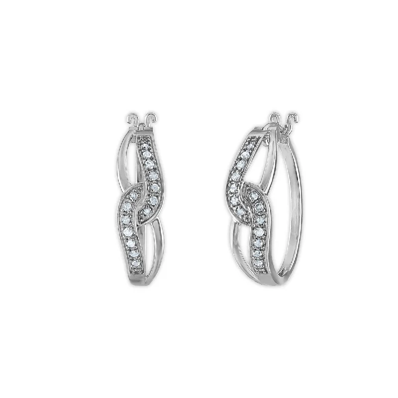 Women’s oval earrings-1/4 CTW Diamond Fashion Hoop Earrings in Rhodium Plated Sterling Silver