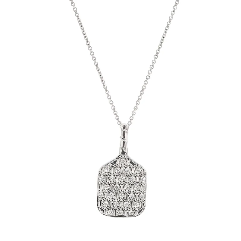 Women’s custom necklaces-0.21Ct Diamond Pickle Ball Racket Pendant on Chain in 18k White Gold, 18in