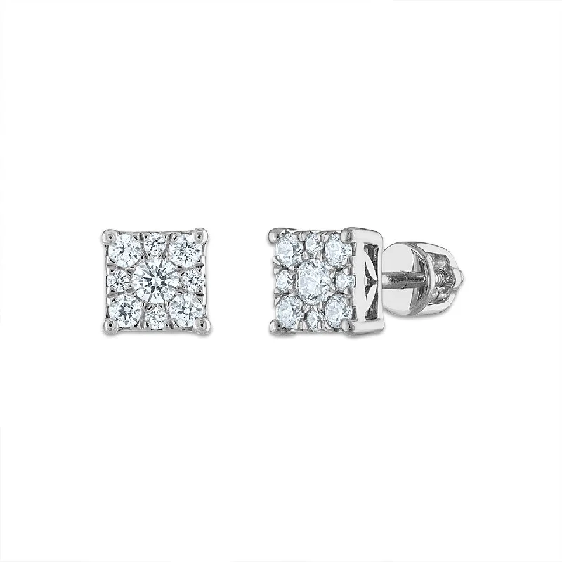 Women’s large dangle earrings-EcoLove 1/2 CTW Lab Grown Diamond Cluster Stud Earrings in 14KT White Gold