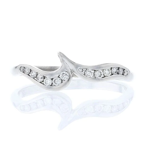 Women’s platinum halo engagement rings-Diamond Wave Band