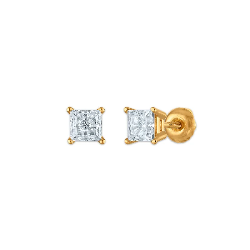 Women’s statement earrings-EcoLove 1/2 CTW Lab Grown Diamond Princess Cut Stud Earrings in 10KT Yellow Gold