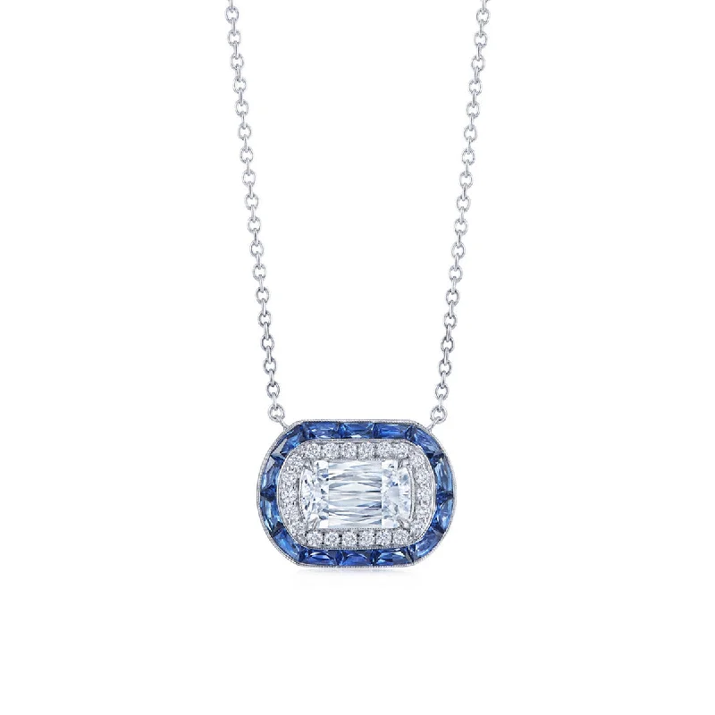 Women’s silver necklaces-Ashoka Diamond and Calibre Sapphire Halo Pendant