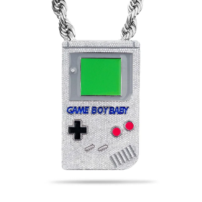 Women’s large pendant necklaces-Custom Diamond & Enamel Game Boy Pendant