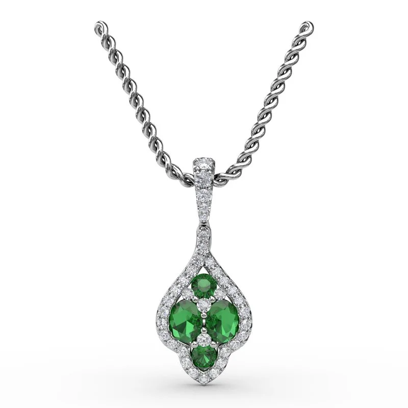 Women’s long chain necklaces-Precious Emerald and Diamond Pendant P1740E