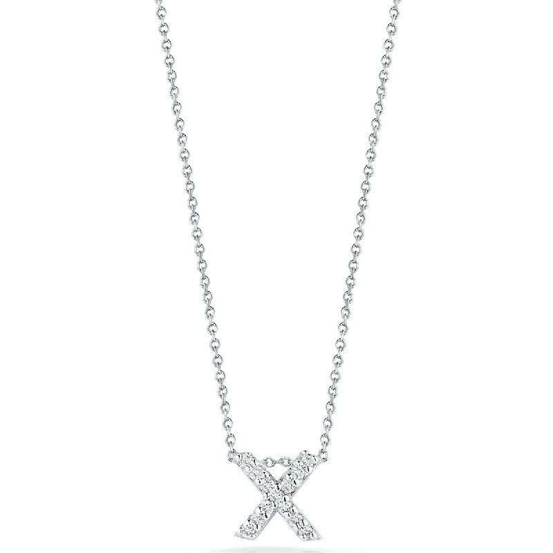 Women’s engraved heart necklaces-Love Letter X Pendant with Diamonds