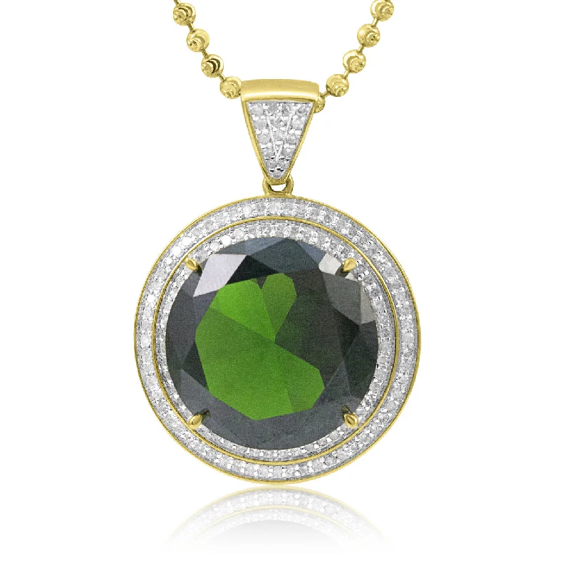 Women’s simple necklaces-10k Yellow Gold .75ct Diamond Emerald Pendant