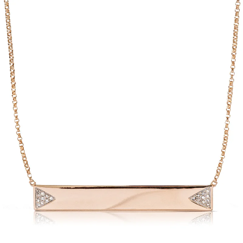 Women’s adjustable necklaces-14k Rose Gold Engravable 0.20ct Diamond Bar Pendant