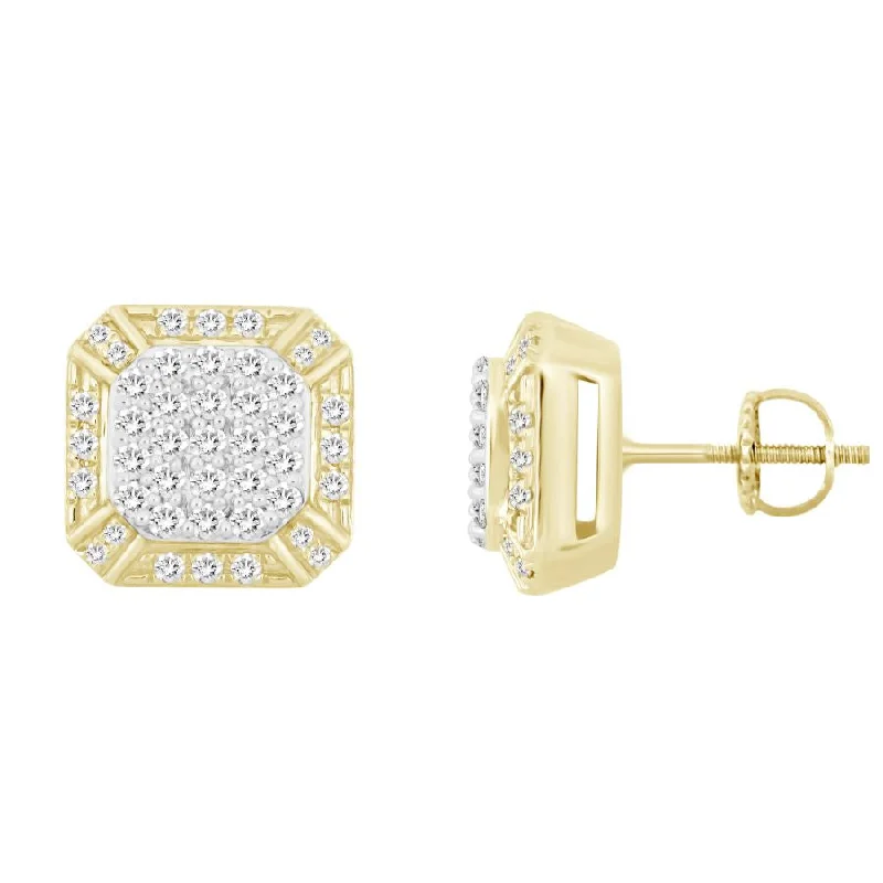 Women’s large statement earrings-LADIES STUD EARRINGS 1.00CT ROUND DIAMOND 10K YELLOW GOLD