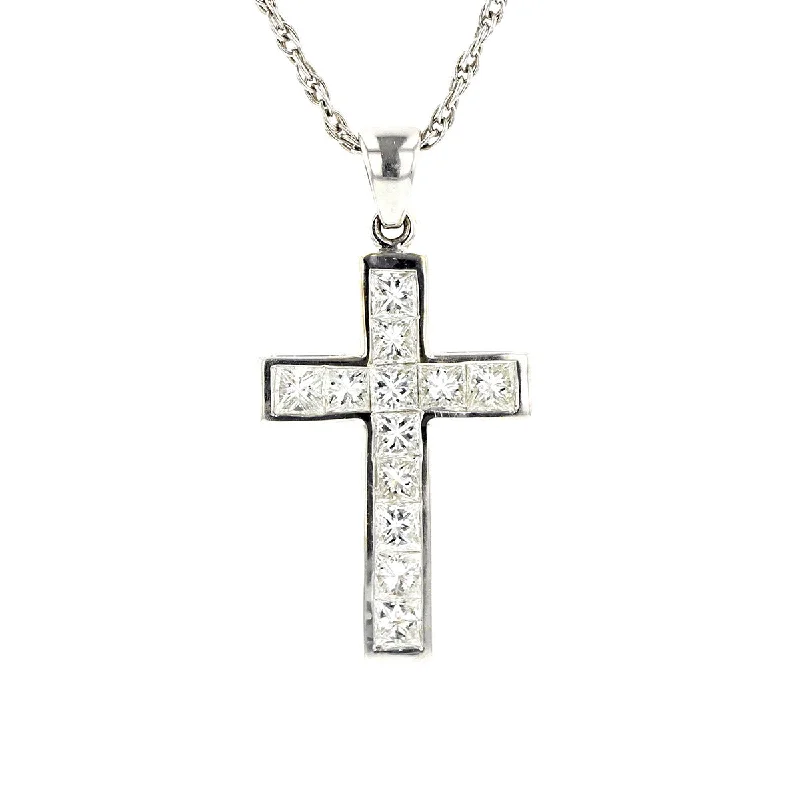 Women’s men’s style necklaces-1.20-Carat Princess Cut Diamond Cross Pendant