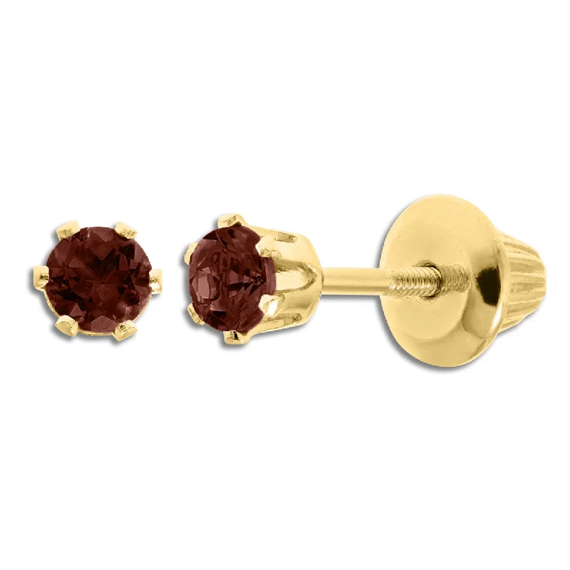 Women’s cubic zirconia earrings-Kiddie Kraft 14KT Yellow Gold Round Garnet Childrens Birthstone Stud Earrings