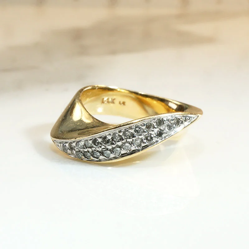 Women’s personalized engagement rings-Playful Modernist Twist Band with Diamond Pavé