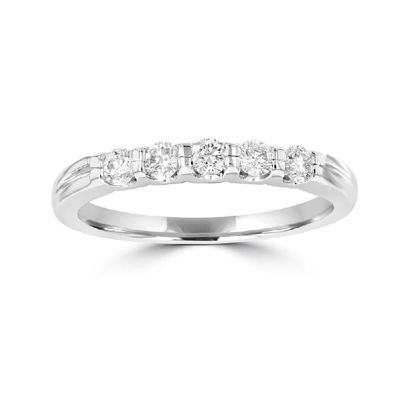 Women’s engagement rings with colored diamonds-14KT WHITE GOLD 1/3 CTW DIAMOND FIVE STONE BAND