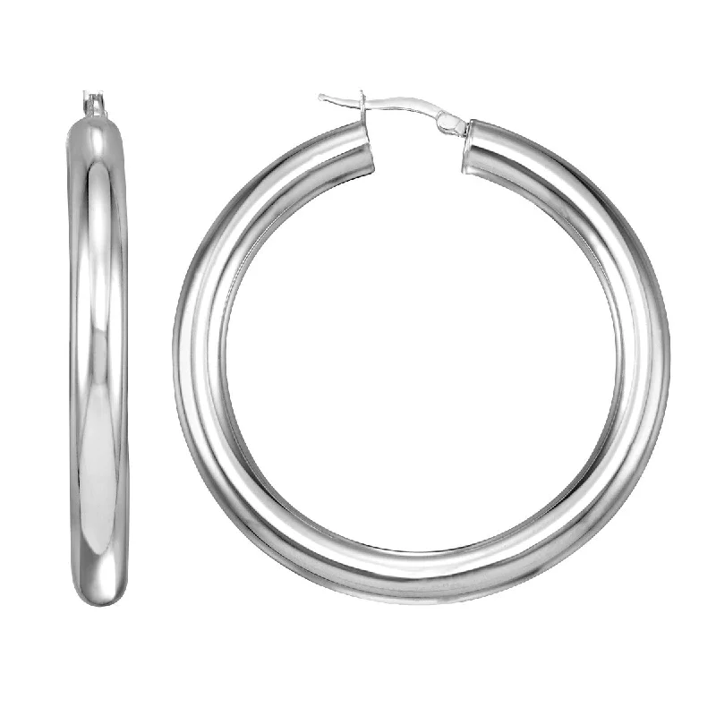 Women’s beach earrings-Simone I Smith Collection Platinum Plated Sterling Silver 50X5MM Hoop Earrings