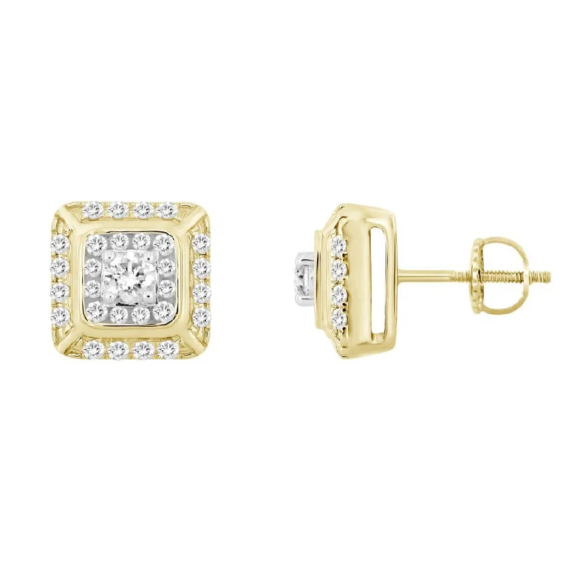 Women’s diamond earrings-LADIES STUD EARRINGS 1.00CT ROUND DIAMOND 10K YELLOW GOLD