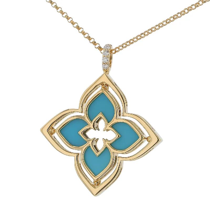 Women’s engraved necklaces-Venetian Princess 0.12Ct Diamond and Turquoise Pirouette Pendant on Chain in 18K Yellow Gold, 17"