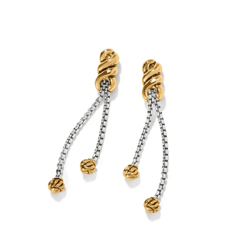 Women’s pearl drop earrings-Interlok Twist Double Chain Post Drop Earrings