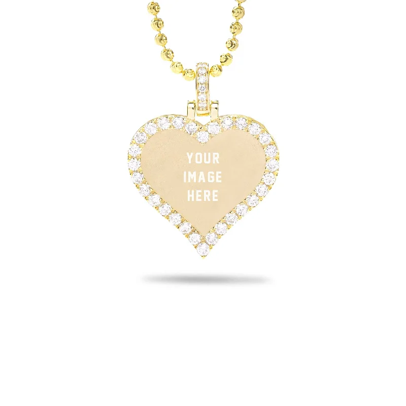 Women’s custom necklaces-Small Gold & Diamond Heart Picture Pendant