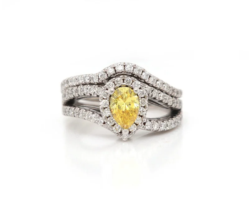 Women’s classic engagement rings-2.00ctw Pear Irradiated Yellow and White Diamond Frame Bridal Set in 14K