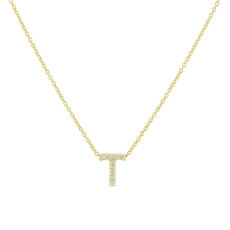 Women’s bohemian necklaces-Love Letter T Pendant with Diamonds