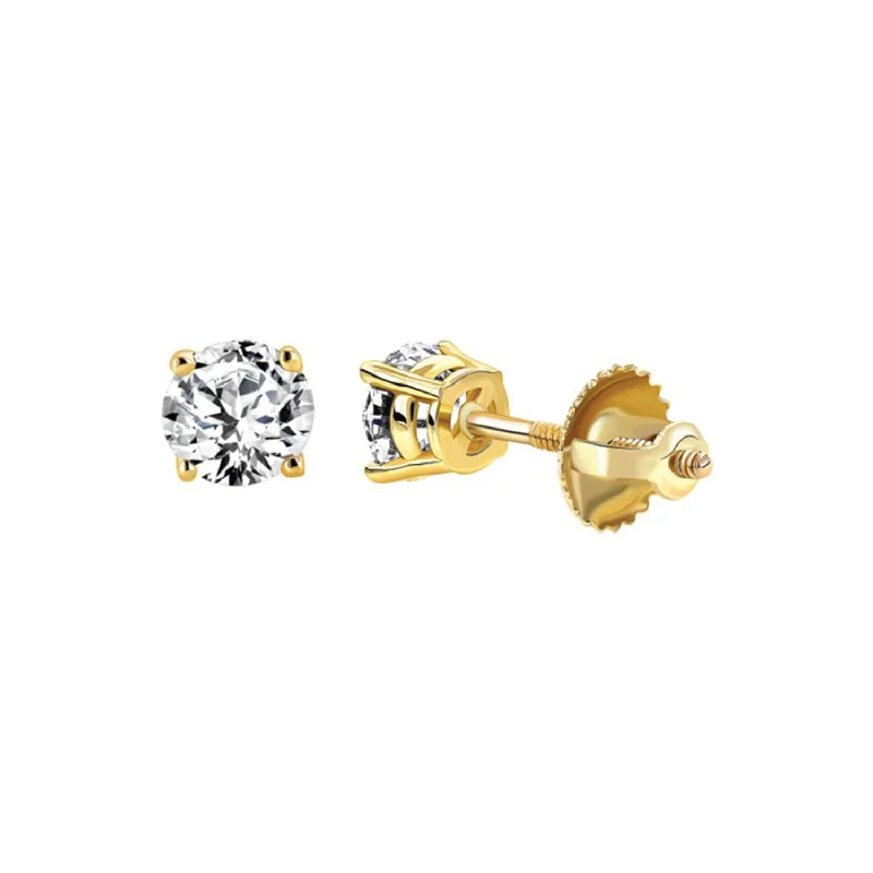 Women’s infinity stud earrings-LADIES SOLITAIRE EARRINGS 0.33CT ROUND DIAMOND 14K YELLOW GOLD