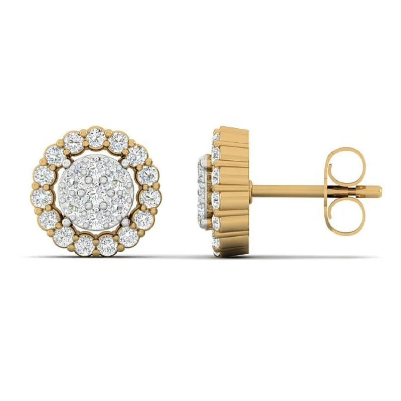 Women’s round stud earrings-Red Hot Deal  5/8 CTW Diamond Halo Stud Earrings in 10KT Yellow Gold