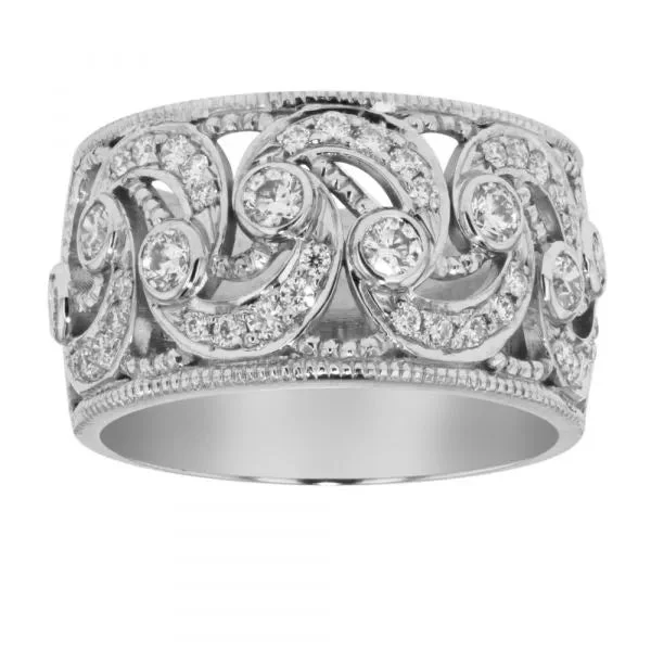 Women’s radiant diamond engagement rings-Ornate diamond band with scrolling curves