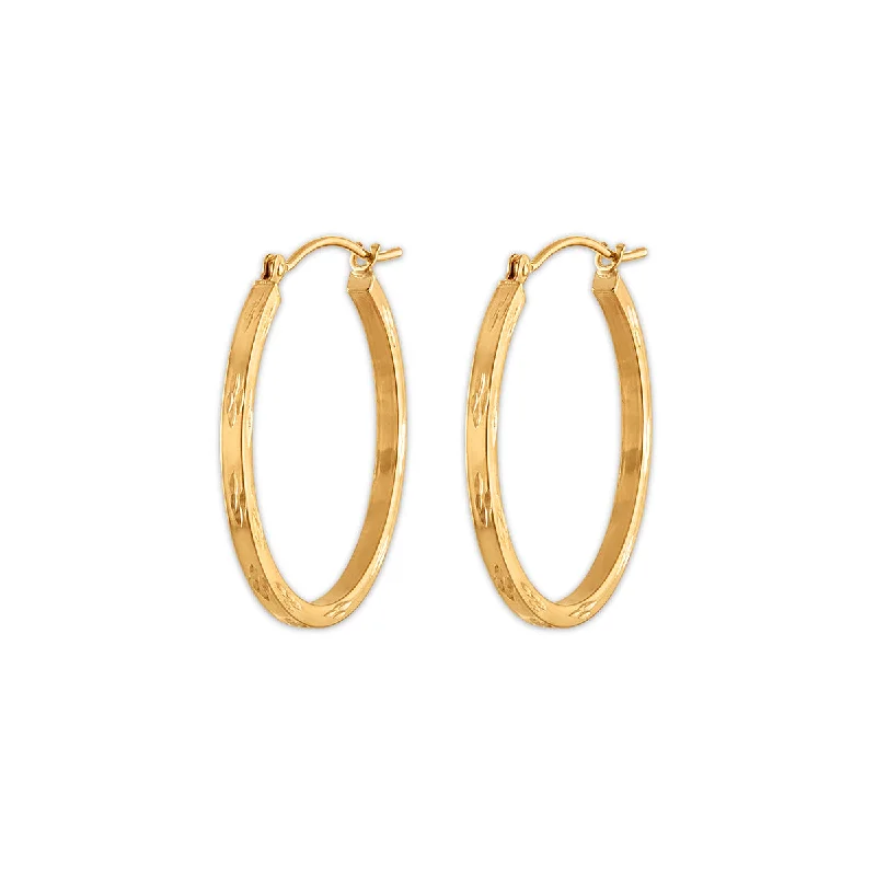 Women’s chandelier earrings-10KT Flat Diamond Cut Gold Hoop Earrings