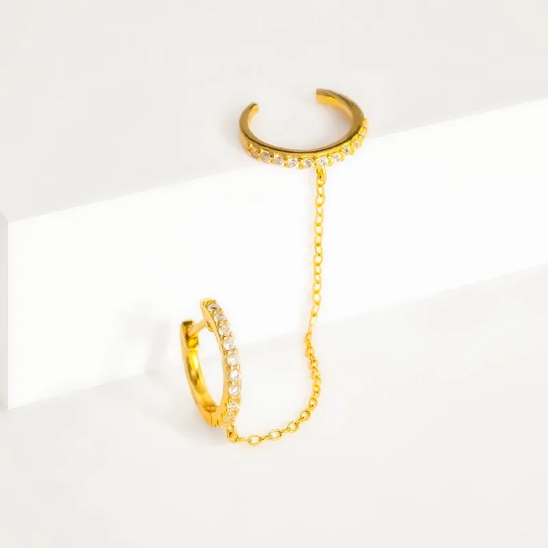 Women’s oval earrings-Pavé Huggie Hoop & Cuff