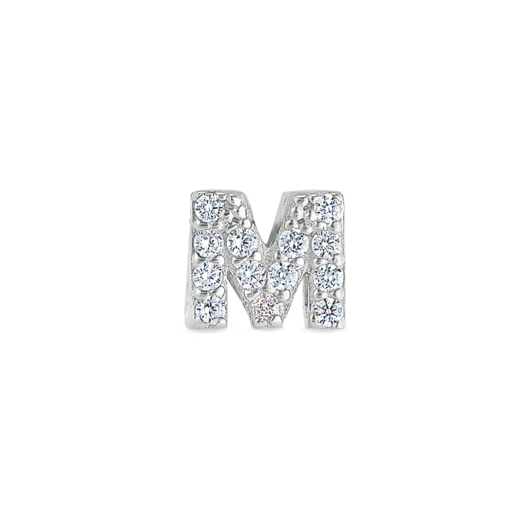 Women’s engagement rings with vintage flair-Platinum Finish Sterling Silver Micropave M Initial Charm with Simulated Diamonds