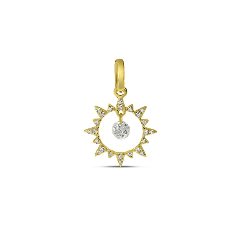 Women’s gold chain necklaces-DASHING DIAMOND SUN PENDANT P10539