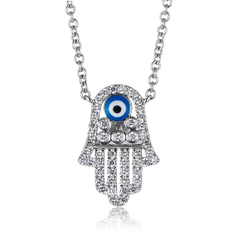 Women’s antique necklaces-18k White Gold 0.32ct Diamond Hamsa Pendant