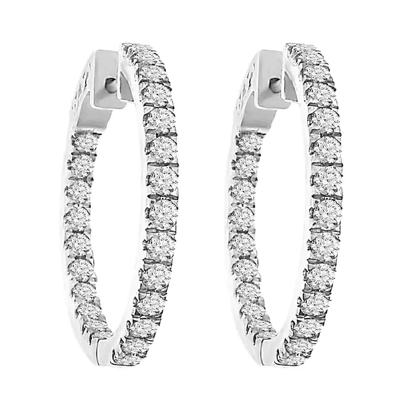 Women’s sparkly drop earrings-LADIES HOOPS EARRINGS 2.00CT ROUND DIAMOND 14K WHITE GOLD