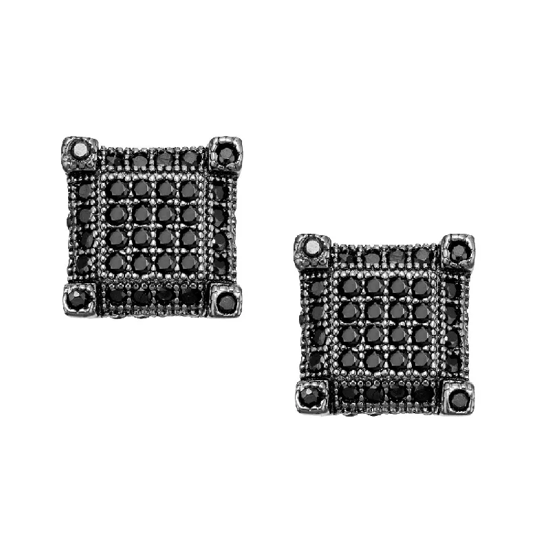 Women’s sterling silver earrings-Luxe Layers Black Rhodium Sterling Silver Cubic Zirconia 7MM Stud Earrings