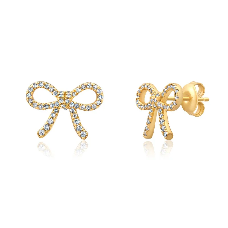 Women’s sparkly drop earrings-Crislu Fashion Fairy-Tale Bow Earrings in 18KT Yellow Gold Plated Sterling Silver