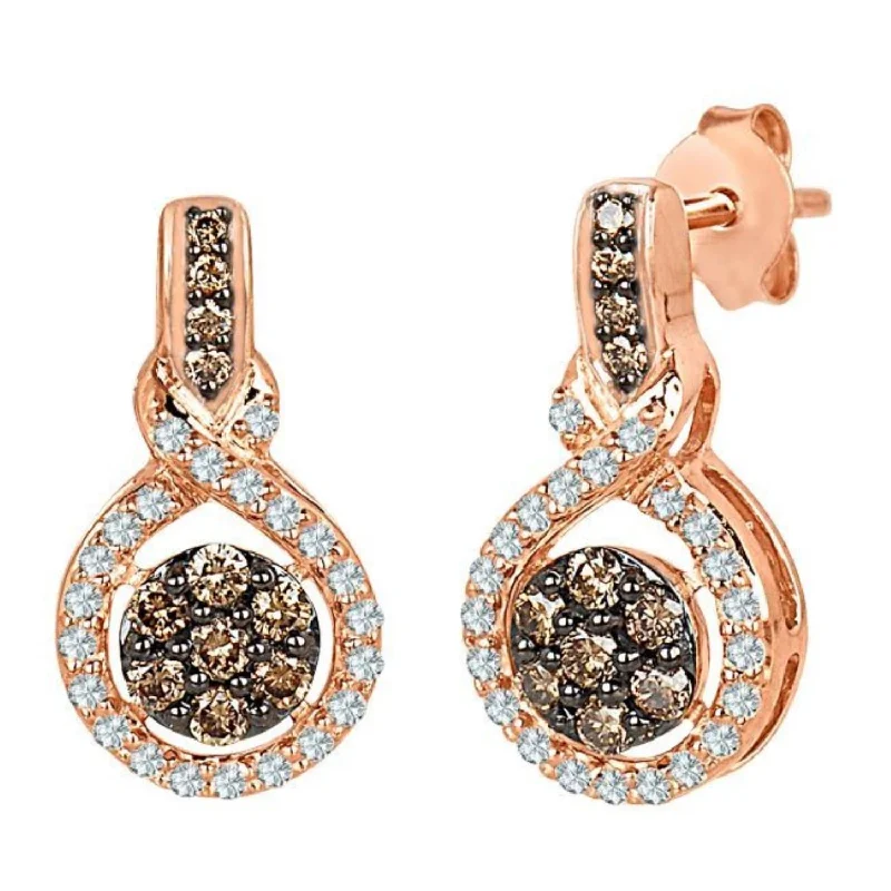 Women’s silver hoop earrings-Mochaccino 1/2 CTW Diamond Drop & Dangle Earrings in 10KT Rose Gold