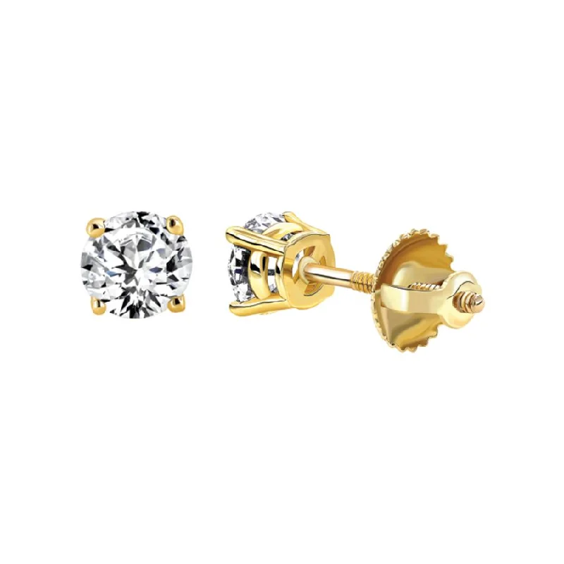 Women’s flower earrings-LADIES SOLITAIRE EARRINGS 1.00CT ROUND DIAMOND 14K YELLOW GOLD