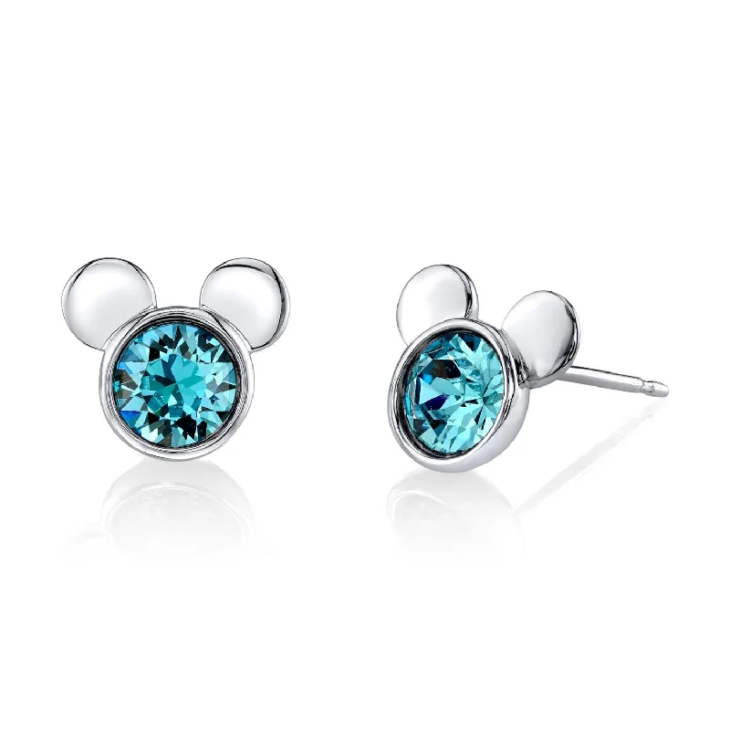 Women’s cubic zirconia stud earrings-Disney Sterling Silver Round Crystal Birthstone Mickey Mouse Stud Earrings