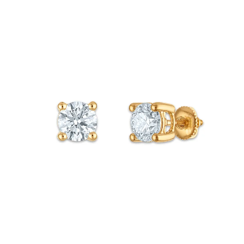 Women’s heart-shaped earrings-EcoLove 3 CTW Lab Grown Diamond Stud Earrings in 10KT Yellow Gold