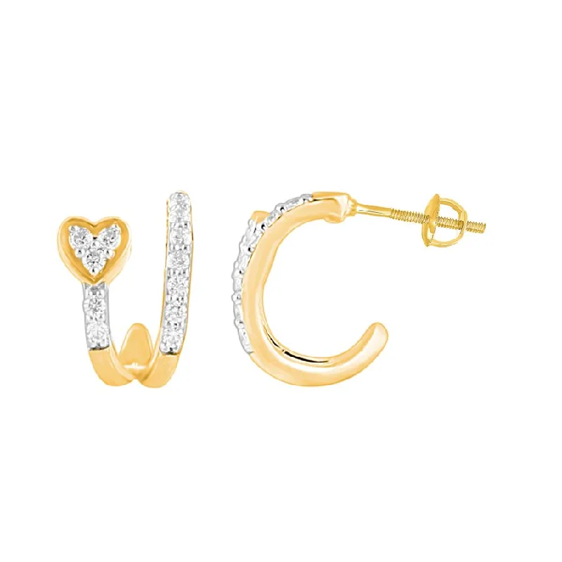 Women’s textured earrings-LADIES EARRINGS 0.25CT ROUND DIAMOND 10K YELLOW GOLD