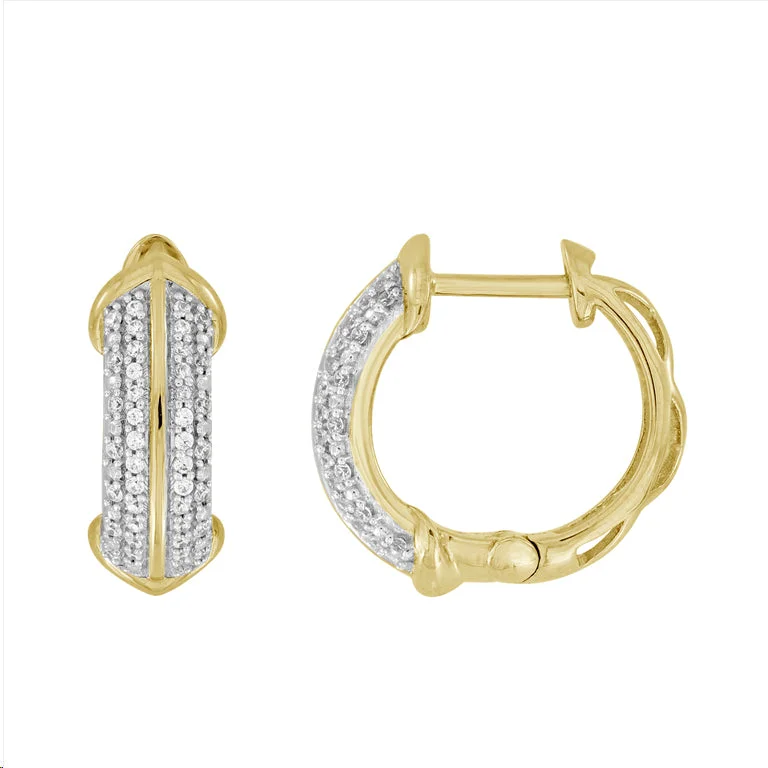 Women’s custom earrings-LADIES HOOPS EARRINGS 0.16CT ROUND DIAMOND 10K YELLOW GOLD