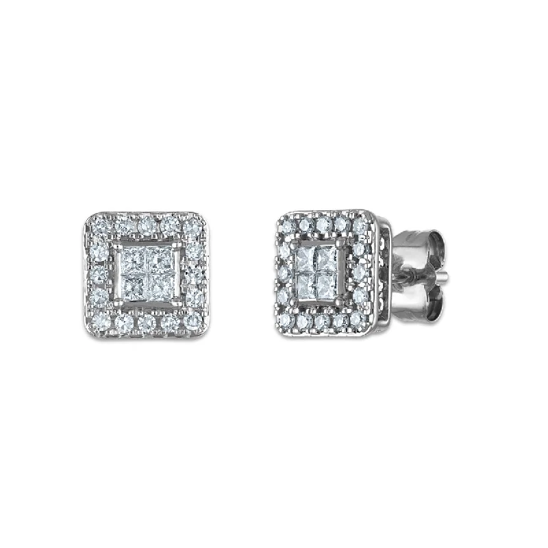 Women’s gold drop earrings-Red Hot Deal 1/2 CTW Princess Cut Lab Grown Diamond Halo Stud Earrings in 14KT White Gold