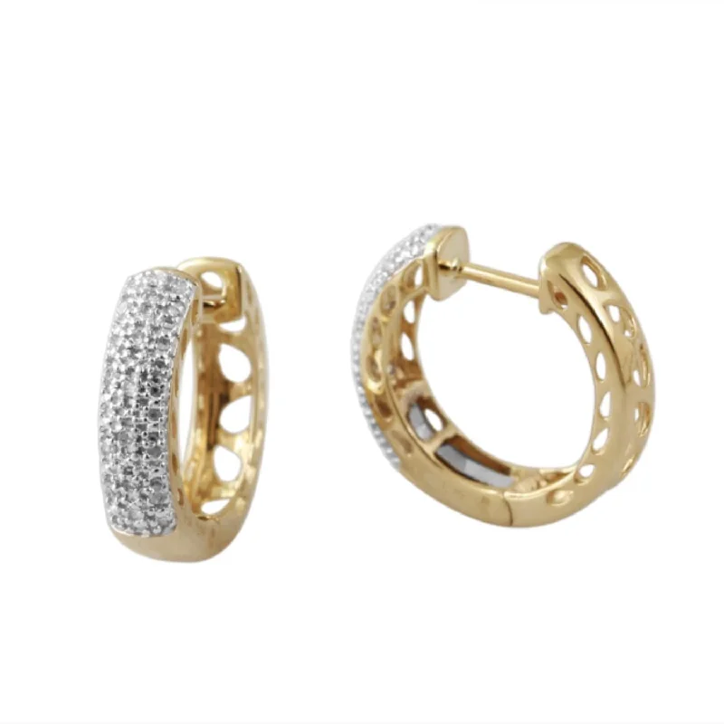 Women’s gold-plated earrings-1/10 CTW Diamond Hoop Earrings in 10KT Yellow Gold